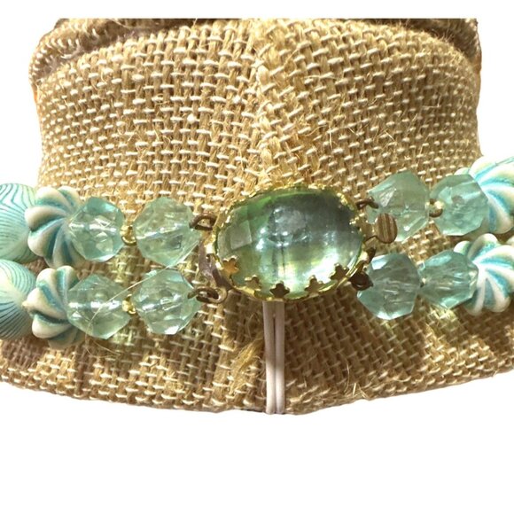 Vintage West Germany Statement Bead Necklace Blue Two Strand Retro Grannycore - Picture 3 of 6